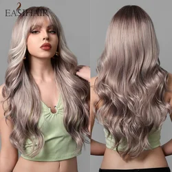 EASIHAIR Long Wavy Ash Brown Blonde Synthetic Wig with Bangs for White Women Natural Wave Hair Cosplay Daily Wigs Heat Resistant