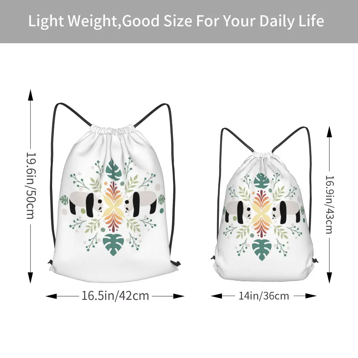 Maximalist Folk Pattern Pandas Backpacks Portable Drawstring Bags Storage Bag Book Bags for Man Woman Students
