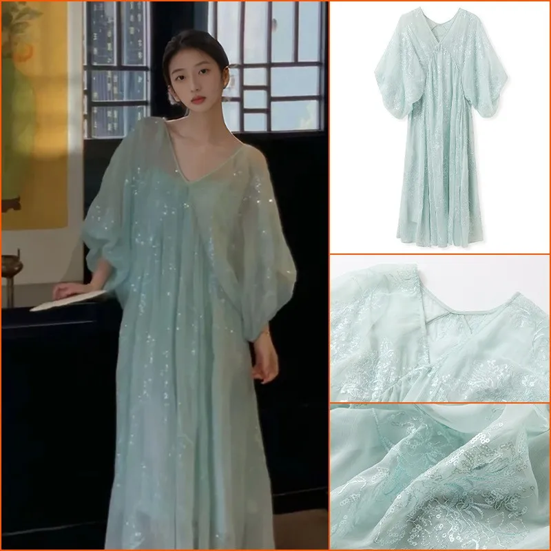 

Ele Summer New Sle Loose Sequin Embroidery Fairy Dr Women's New Chinese Sle Dr N4038 Polyester Nylon Cosite ...