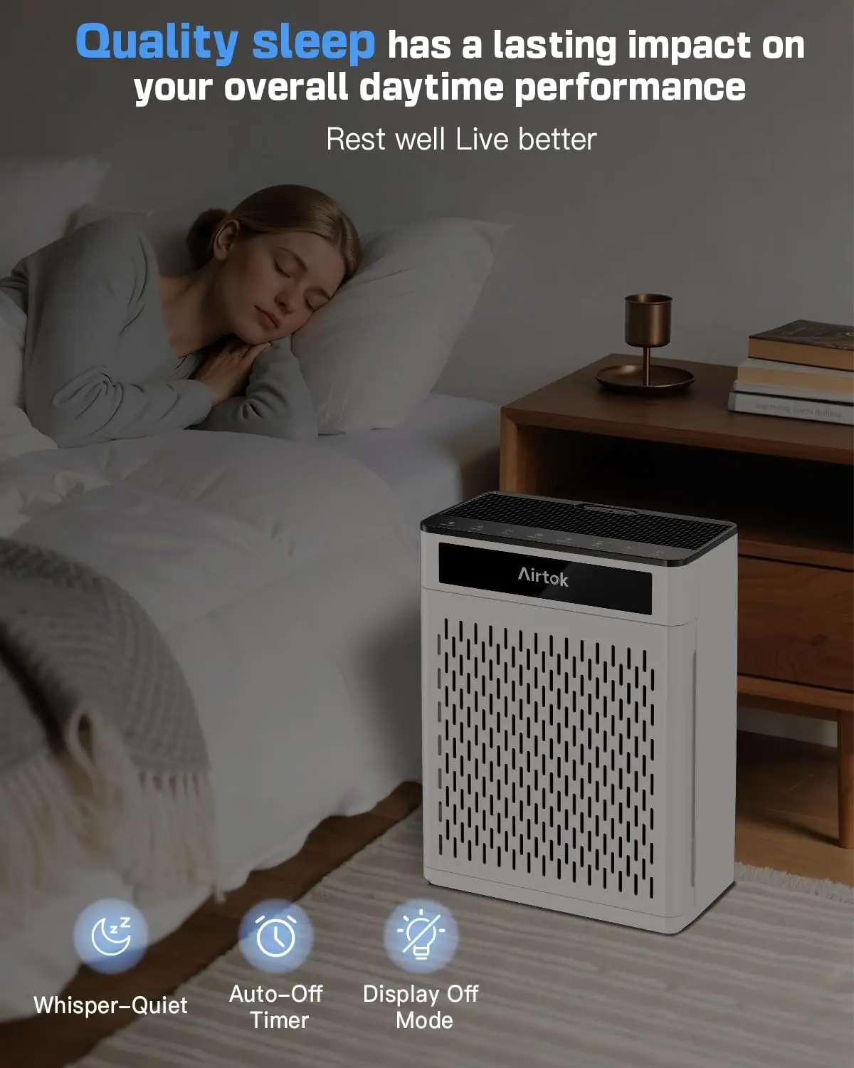 Large Room Air Purifier up to 1848sq.ft with Washable Filter, HEPA Sleep Mode, and Air Quality Monitor for Home