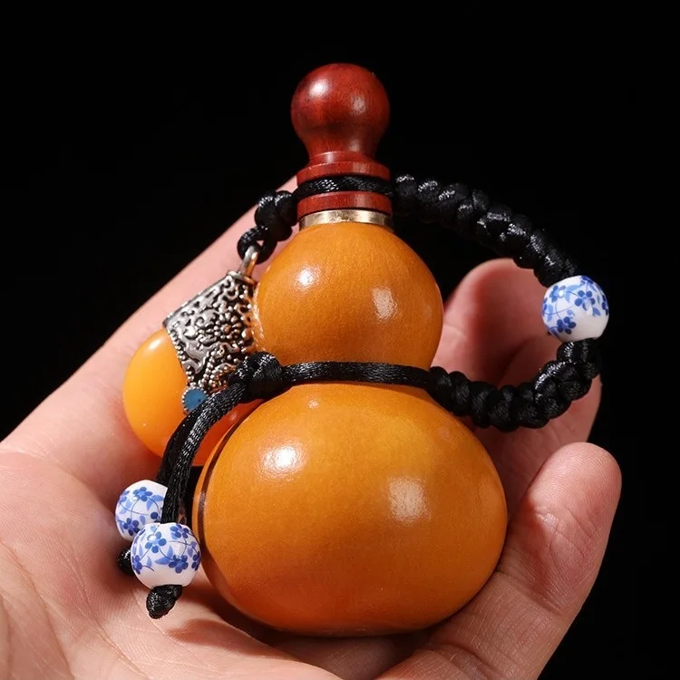 Natural Mini Gourd Flask for Wine, Opening Pendant, Beeswax Impregnated Leak-Proof, Holds Pills.Compact Souvenir