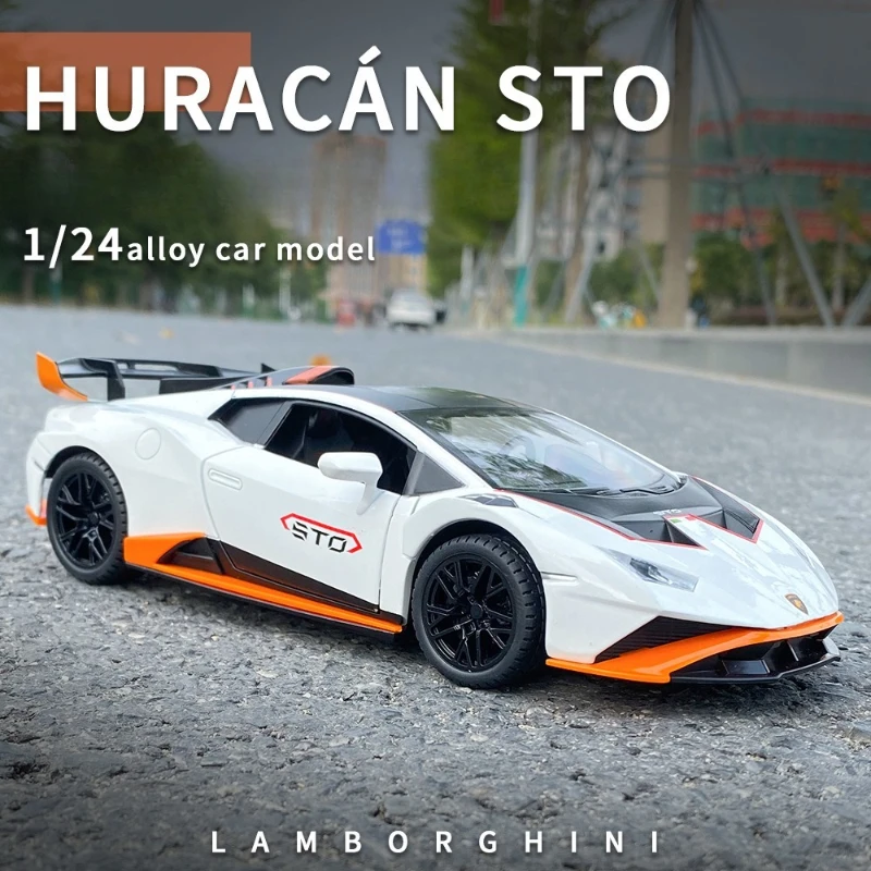 

Alloy 1:24 Lambo Huracan STO Sport Car Model Diecast Toys Vehicles Sound and Light Voiture Miniature Collective Home Decoration