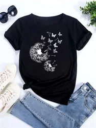 Maycaur Dandelion Printed T-shirts Women T Shirt Summer Graphic Tee Shirt Round Neck Harajuku Top Shirts for Women Streetwear