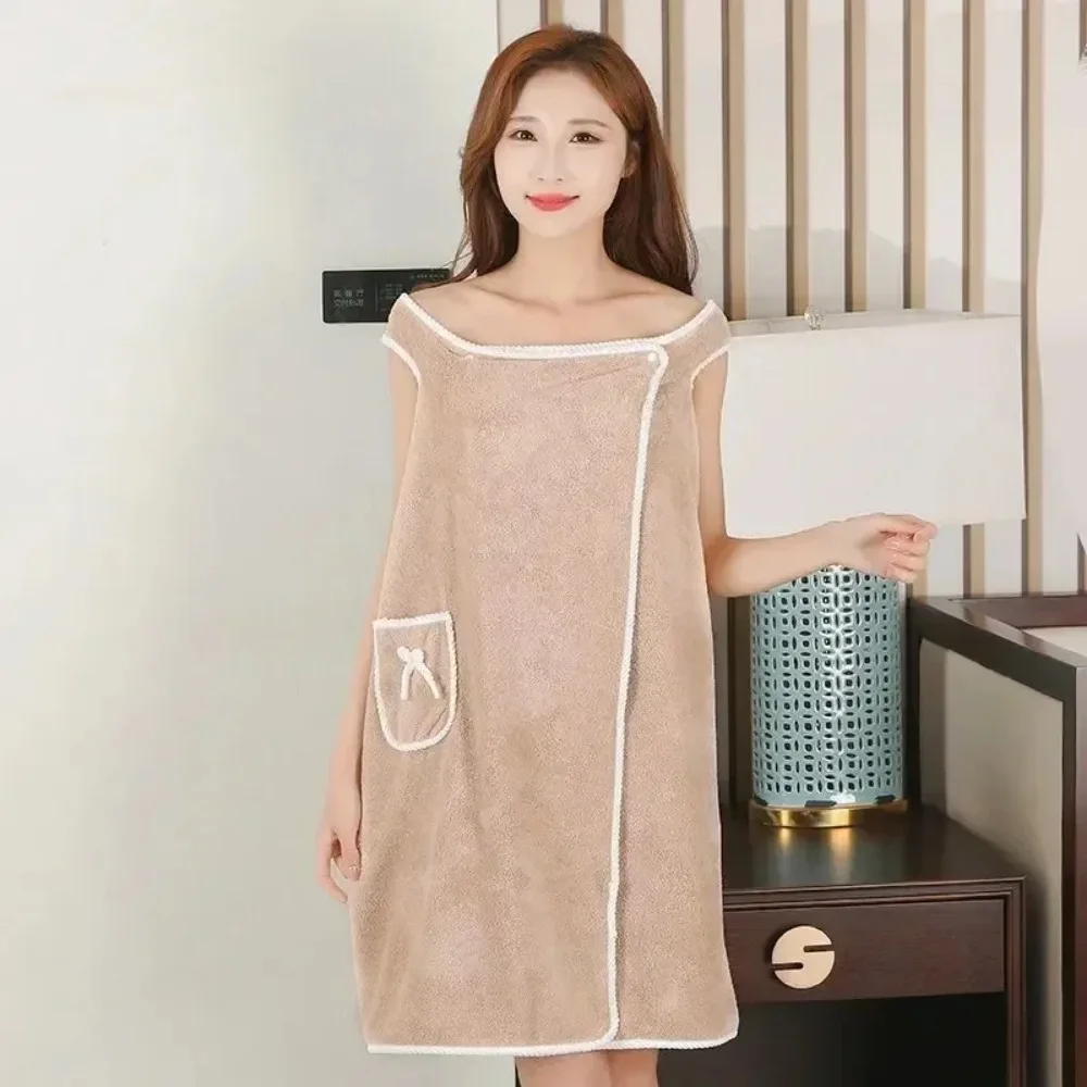 Wearable Style Bath Towels Soft  Absorbent Towel Dress Thickened Water Absorbing Bathrobe Wearable Camisole Coral Fleece Towel image 4