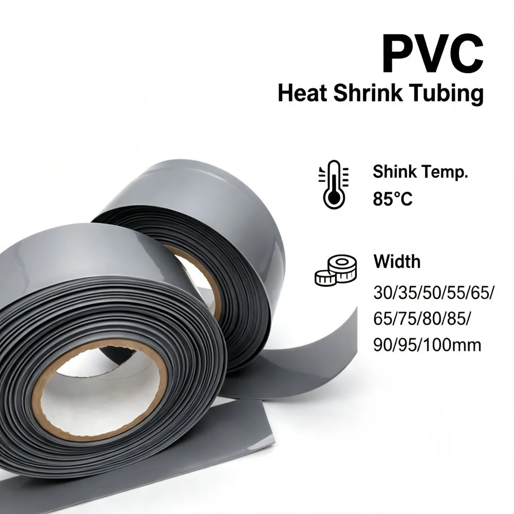 Gray 18650 Lithium Battery PVC Shrinkable Heat Tube, 30mm-100mm Width, Insulation  Protective Battery Packaging Shrink Sleeve