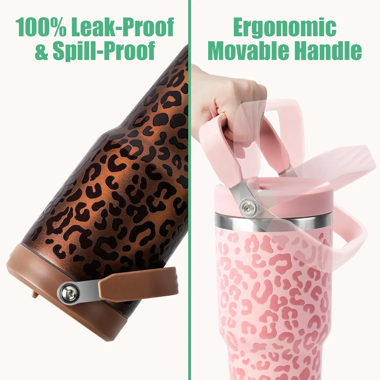 Copo de 30 onças com alça e canudo, copos isolados a vácuo com canudo flip e alça superior, copo isolado reutilizável para casa, O