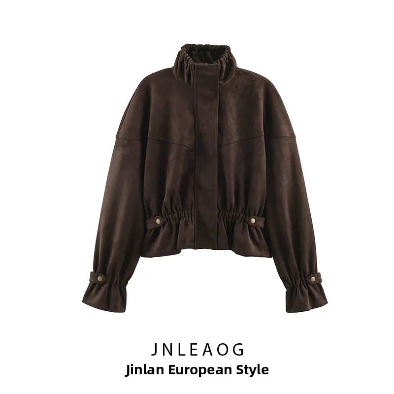 JNLEAOG Autumn New Fashion Velvet Texture Jacket Women's Outerwear Stylish Coat Long Sleeve Polyester Fiber Standard Fit