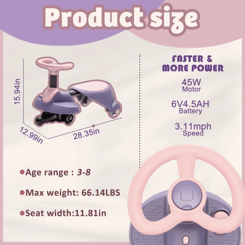 Carro balanço elétrico infantil com 60 °   Volante anti capotamento roda silenciosa carrinhos de bebê masculinos e femininos balanço carro de brinquedo