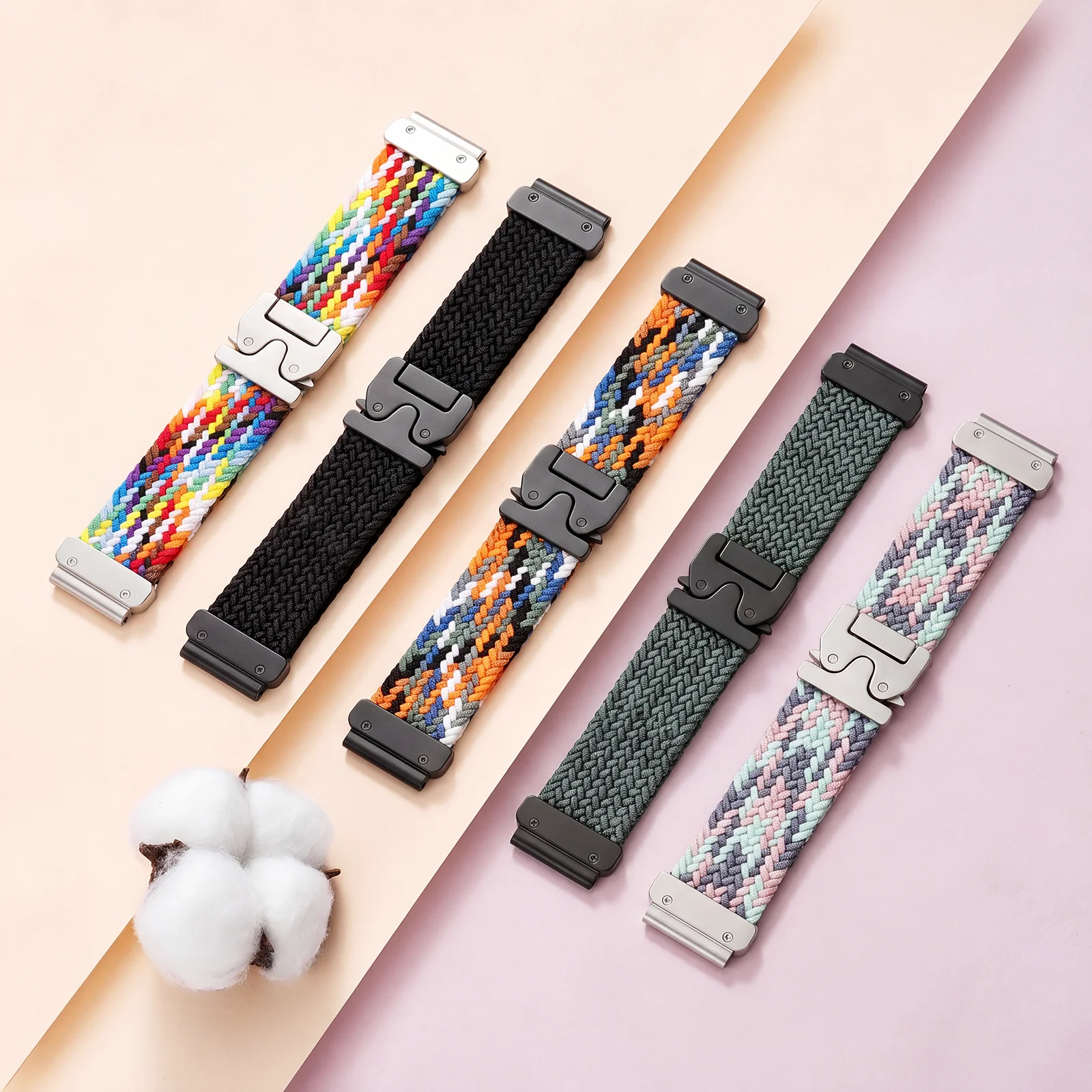Tali Jam Tangan Elastis Nylon QuickFit 20/22/26mm untuk Garmin Fenix 8/7/6/5 Forerunner 965/955/945 Instinct Tactix