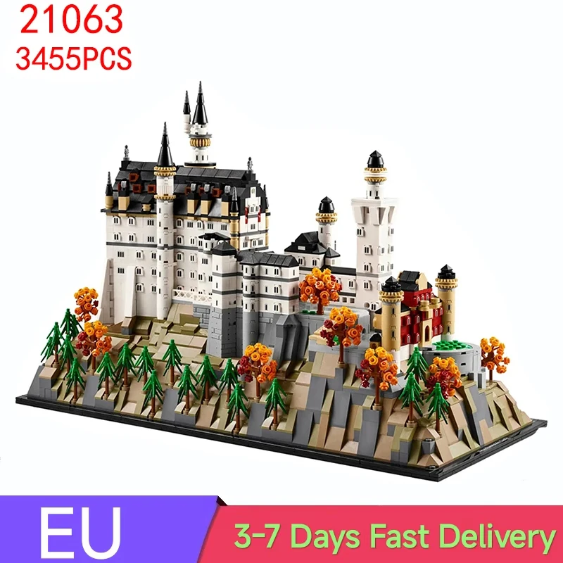 3455 peças neuschwanstein castelo blocos de construção conjunto adultos arquitetura tijolos modelo brinquedos presentes natal compatível com 21063