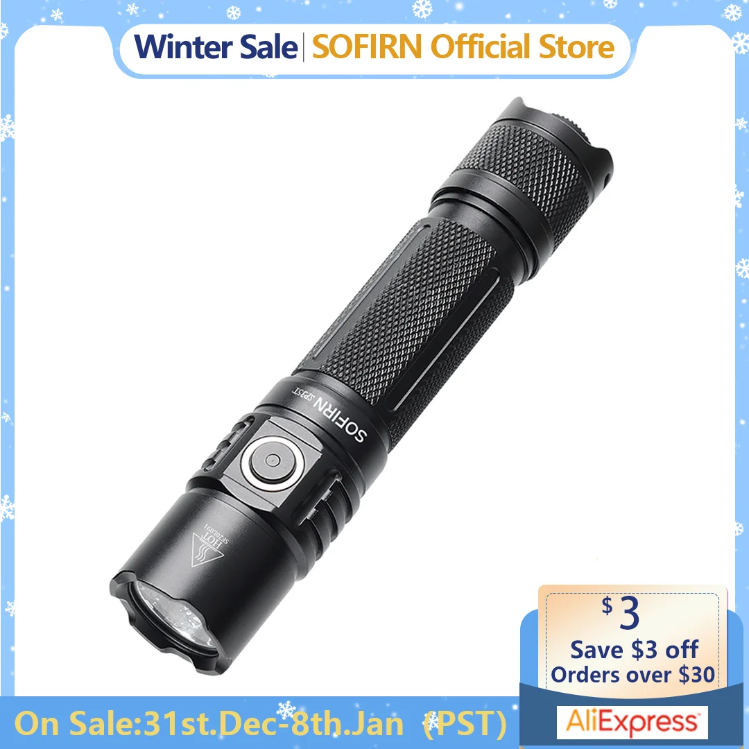 Sofirn SP35T 3800lm Tactical 21700 Flashlight Powerful LED Light USB C Rechargeable Torch with Dual Switch Power Indicator ATR