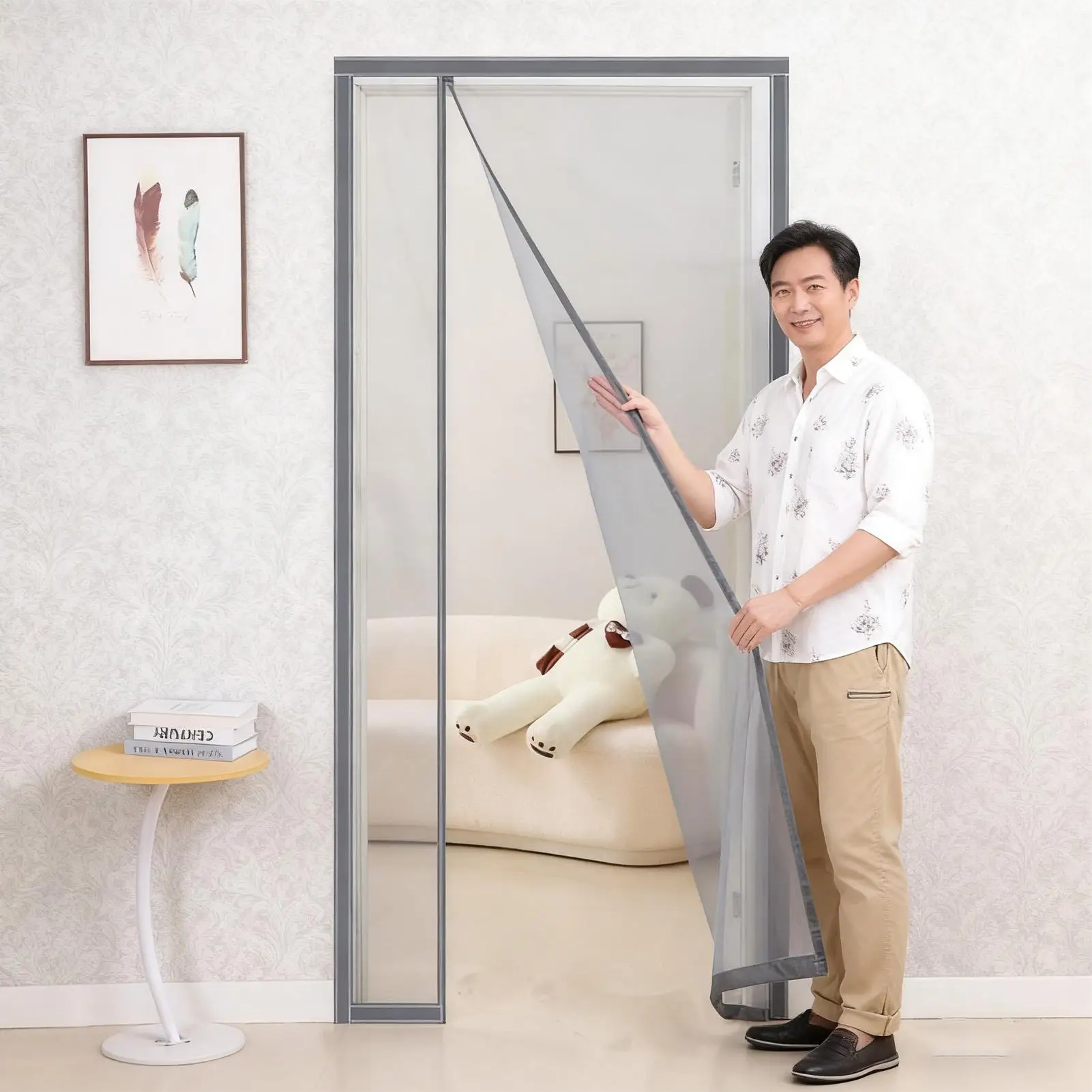 Magnetic Screen Door Side-Opening Net Auto-Sealing Heavy Duty Mesh for Outdoor Patio Home Doorway Porch Apartment Balcony Garden