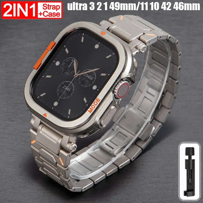 Metal Case+Strap for Apple Watch Ultra 3 2 1 49mm Series 11 10 46mm Titanium Band Hard Aluminum Alloy Bumper Protector Cover