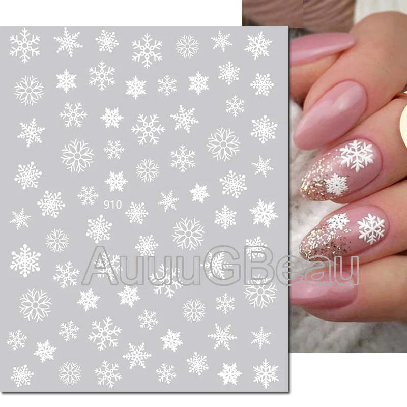 Décalcomanies 3D pour Nail Art, Autocollants Adhésifs, Flocon de Neige Blanc, Décoration pour Ongles, miles, Hiver, Noël