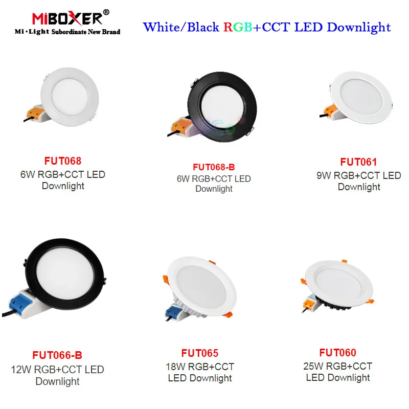 Miboxer White Black Dimmable RGB+CCT LED Downlight 6W/9W/12W/18W/25W Ceiling 110V 220V Panel Light 2.4G Remote APP Control