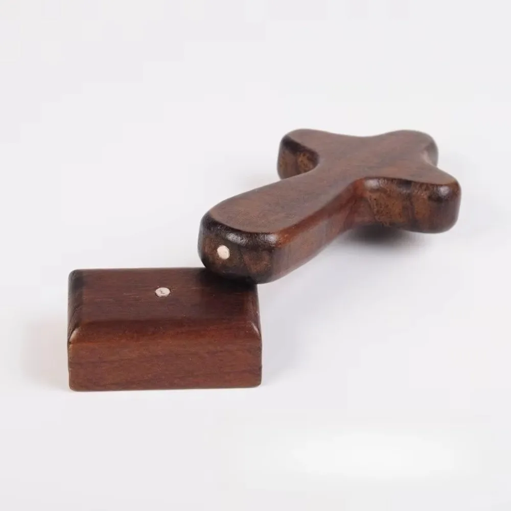 Magnetic Base Wood Cross Statue Handicraft Vintage Cross Ornament Portable Standing Crosses Figurine Office Desktop