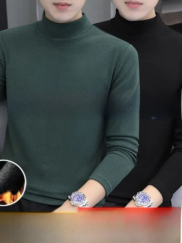 

Мужская футболка больших размеров Long Sve Base irt f с высоким воротником, двусторонний бархатный теплый однотонный топ для внутренней одежды