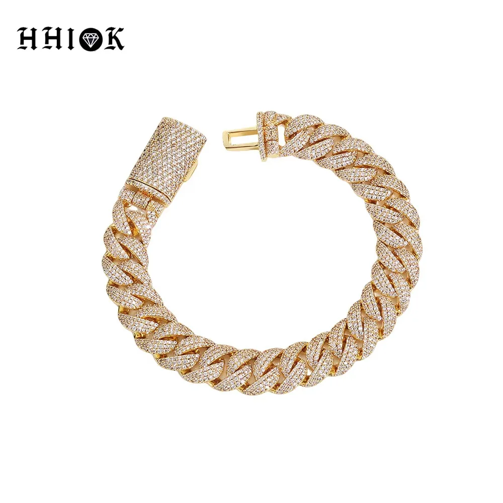 

13.5mm Width Cuban Link Bracelet Brass Full Cubic Zirconia Hip Hop Jewelry for Men Women Iced Out Bracelet Birthday Gift