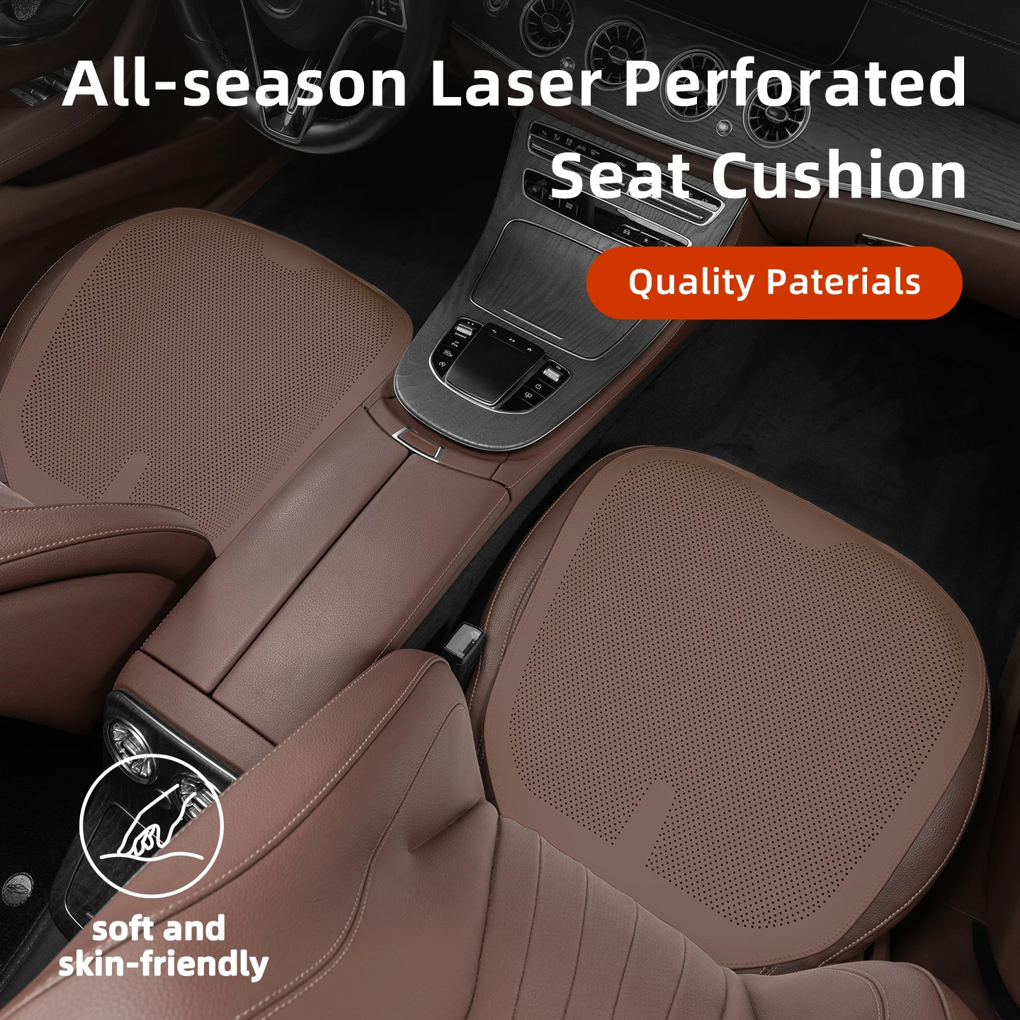 Four-Season Universal Car Seat Cushion Pu Leather Protective Pad Perforated Breathable Integrated Half-Cover Front and Rear Seat Cover Car Interior Accessories Black Red Mocha Brown Orange