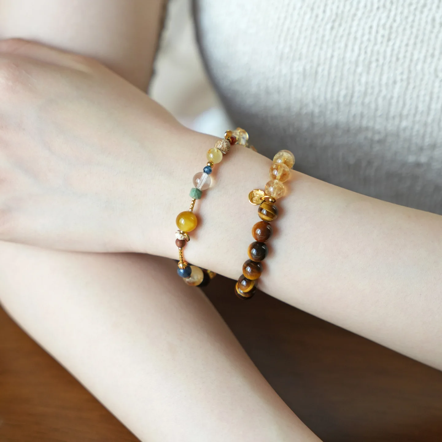 Chinese Style Natural Multi Gem Citrine Handstring Bracelet For Women Lucky Wealth Blessing Chinoiserie Elegant Dainty Jewelry