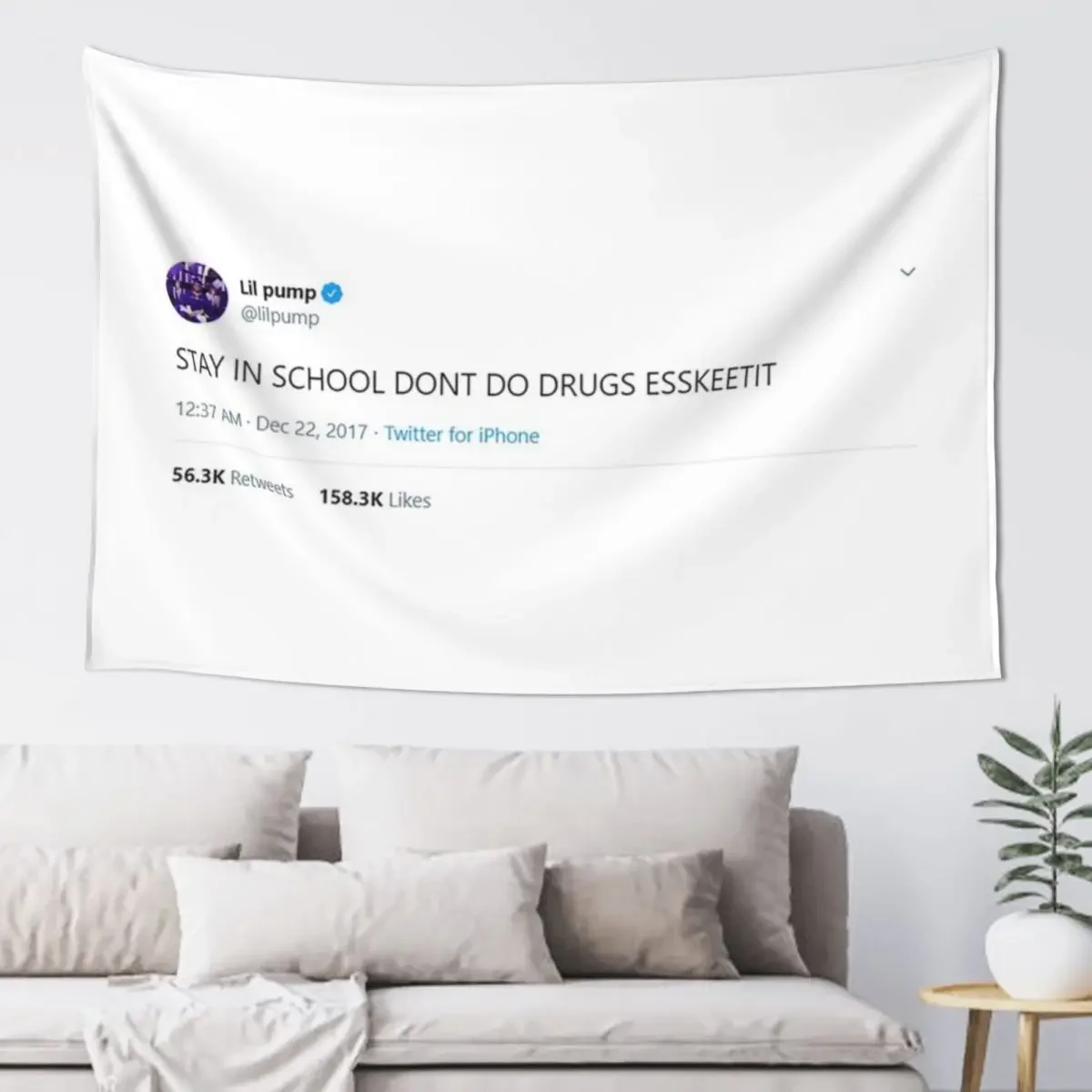 

LIL PUMP STAY IN SCHOOL TWEET Tapestry Anime Decor Wall Decorations Aesthetic Room Decoration Tapestry