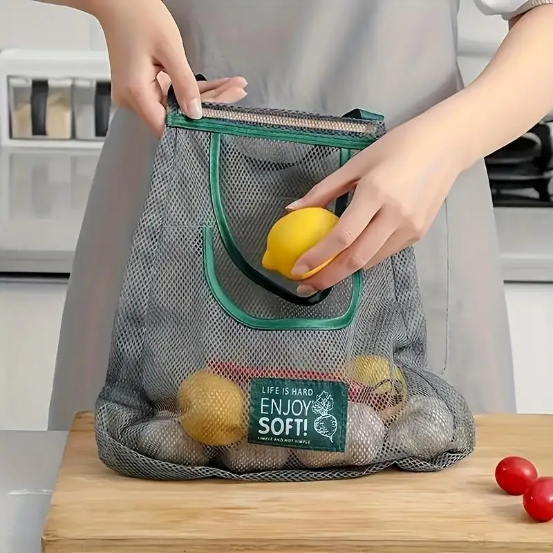 Bolsa de Almacenamiento Portátil de Malla Transpirable para Jengibre, Ajo, Cebolla, Frutas y Verduras, Organizador Colgante