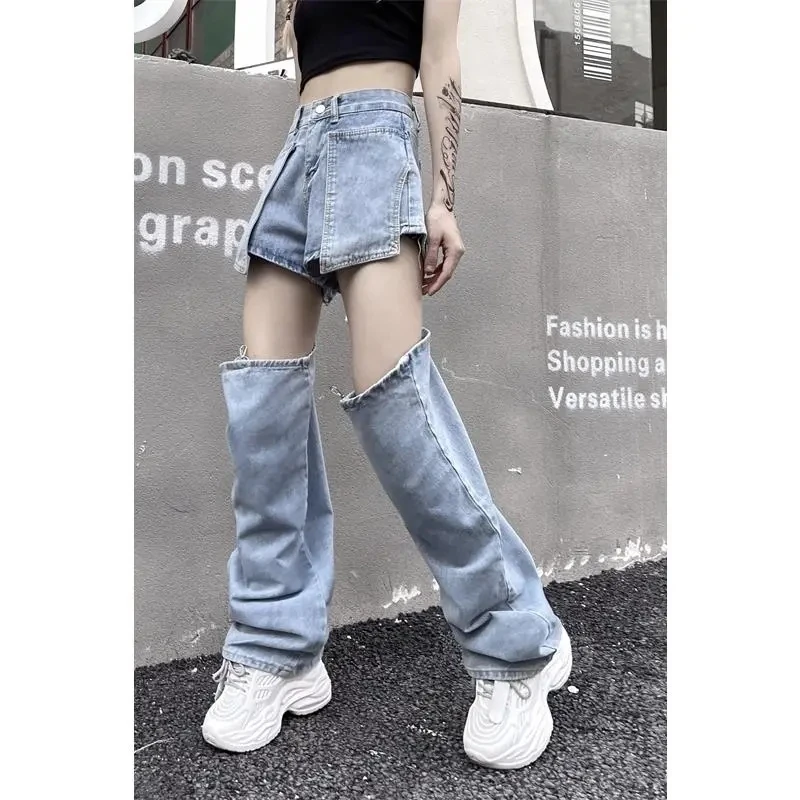 New Cargo Straight Women Jeans American Button Daily Long Leg Jeans High Waist Denim Korean Fashion Pants