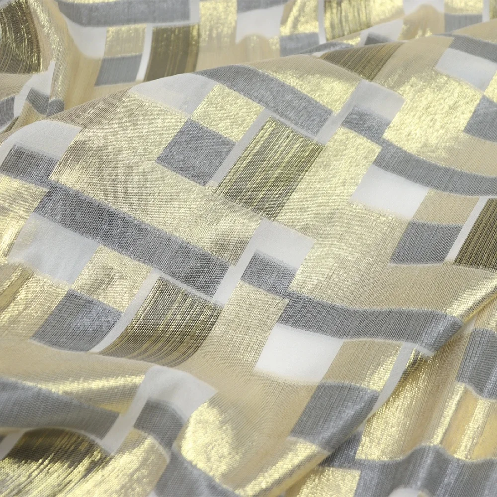 Summer Holiday Woven Silk Metallic Fabric 100% Pure Silk Wonderful Gold Grid for Dress Saree Lining