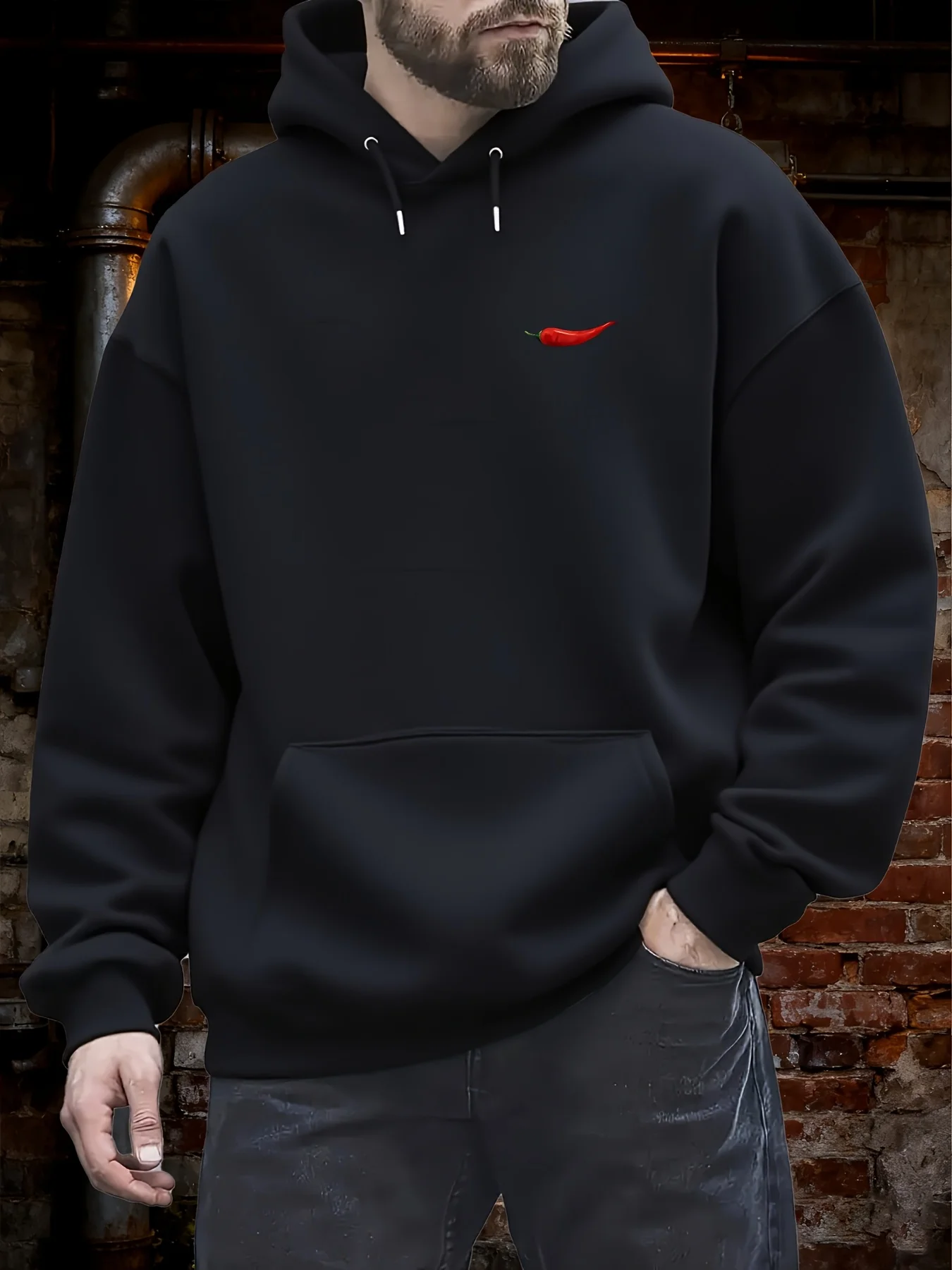 2026 Autumn/Winter Men's Long-Sleeved Hoodie with Simple Leaf Logo Print, Creative Trendy Apparel Top