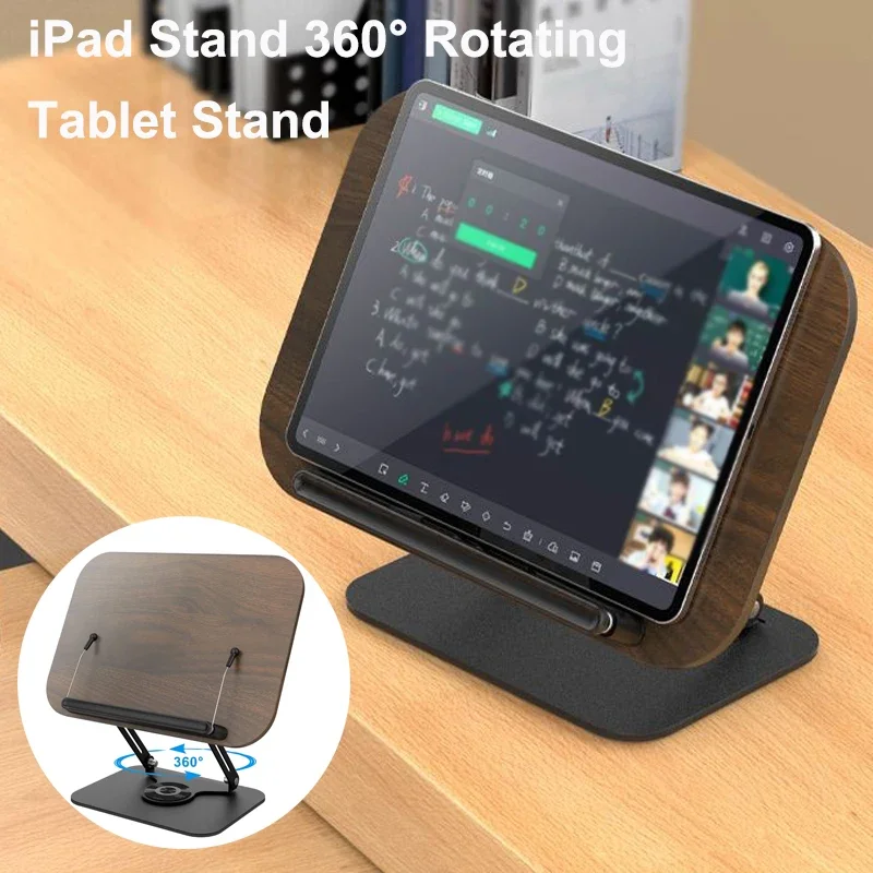 NEW Book Stand for Reading Adjustable Book Holder with 360° Rotating Base Elastic Page Clips Foldable Desktop Riser Stand
