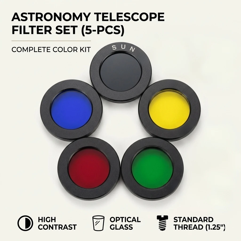 1.25 Inch 5Pcs Astronomy Telescope Color Filter Set - Moon & Planets Nebula Sun Filter Kit for Astronomical Monocular Eyepiece O