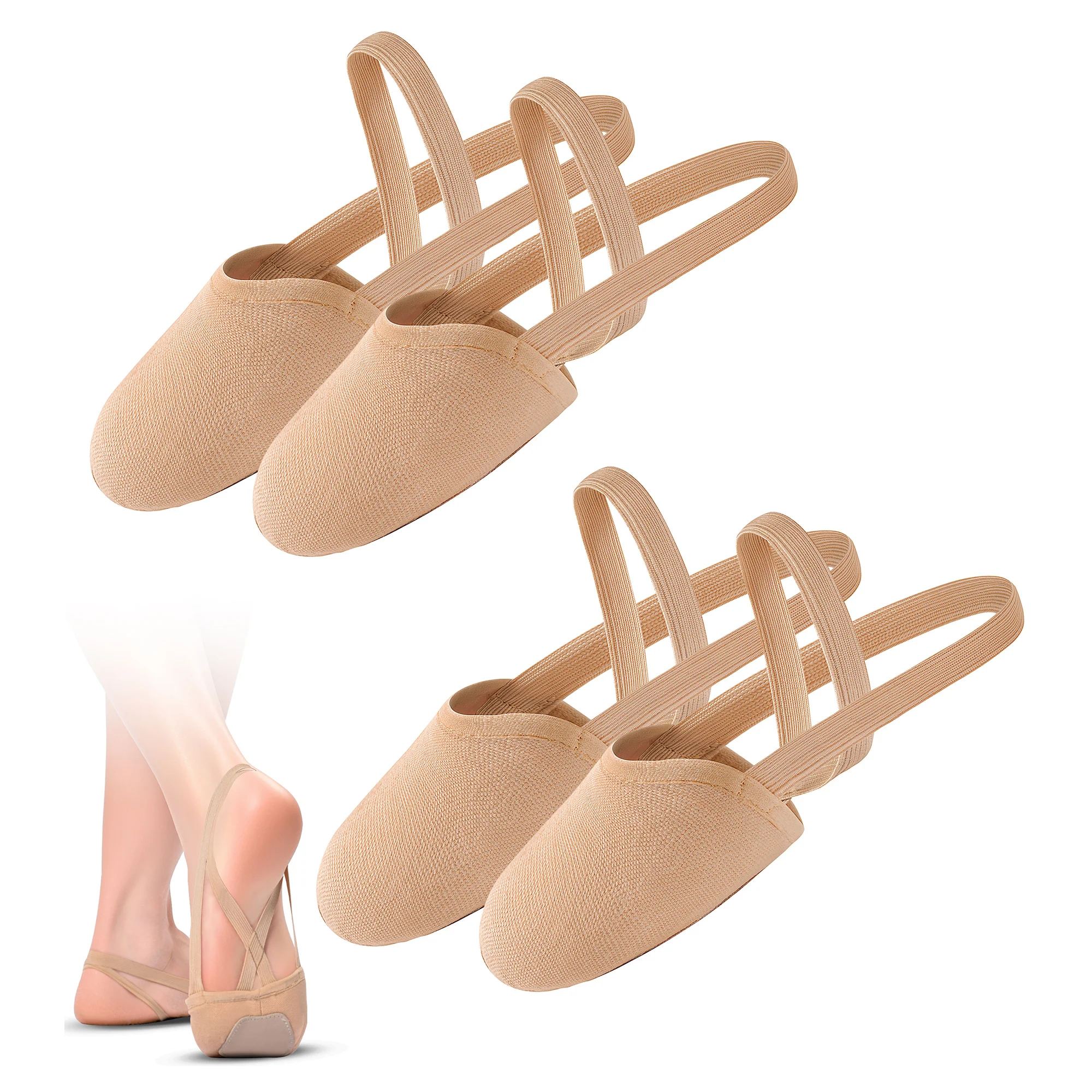 2Pcs Women's Stretch Canvas Half Soles Dance Shoes Turners Dance Shoes Lyrical Pirouette Shoes for Ballet