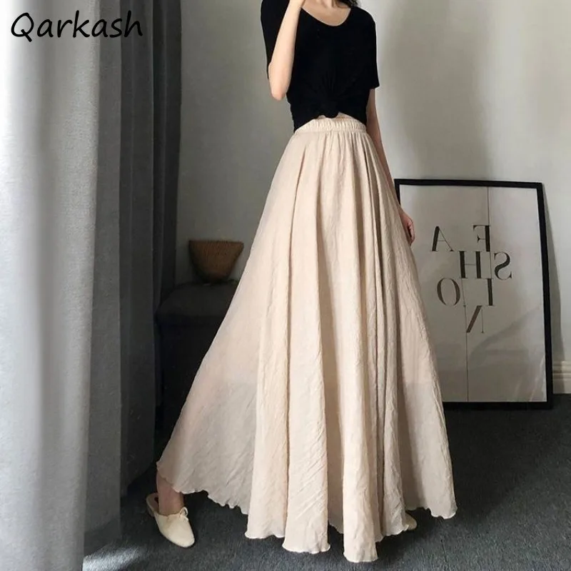 

Skirts Women Loose Simple Trendy Casual Fall Chic Folds Vintage High Waist Elastic New Chinese Style Fairycore Street All-match