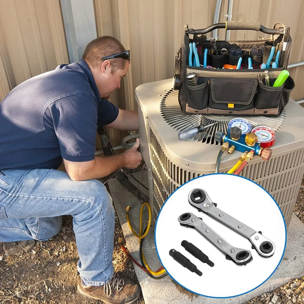 Tools Double Head Ratchet Wrench Silver Durable Air Conditioner Repair Wrench Valve Ratchet Wrench Equipment Repair