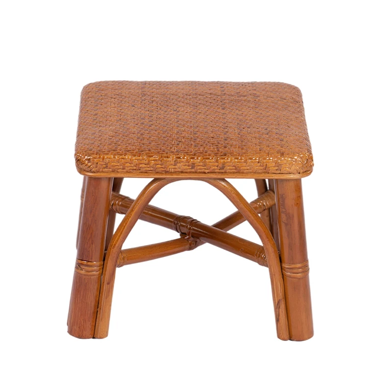 

Handmade Wicker Rattan Stool Small Square Entryway Shoe Bench Japanese Natural Fiber Ottoman for Home Bedroom Living Room Use