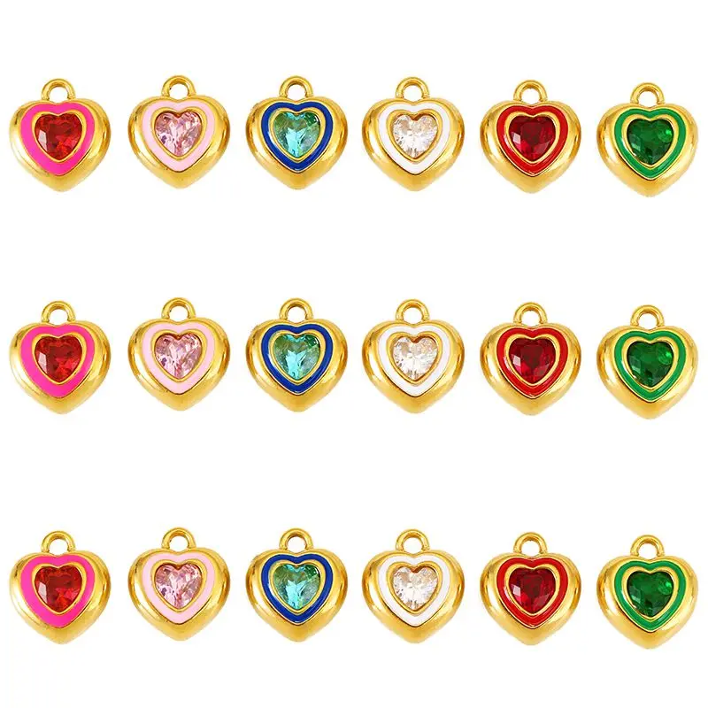

3pcs Stainless Steel Colorful Zircon Love Heart Charms Pendant for Women DIY Necklace Bracelet Jewelry Making Heart Accessories