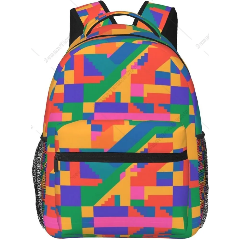 

Daypack Backpack Anti-Theft Multipurpose Big Capacity Bookbag - Colorful Geometric 80S 90S Style Art Business Computer Bag With