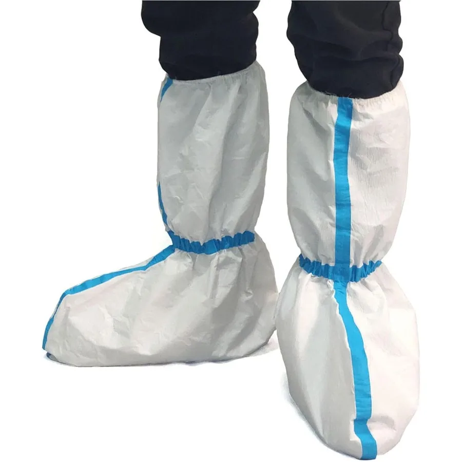 ZMDREAM 일회용 무릎 높이 부츠 및 신발 커버 6쌍 산업 안전 실험실 보호용 미끄럼 방지 방수 흰색 부츠