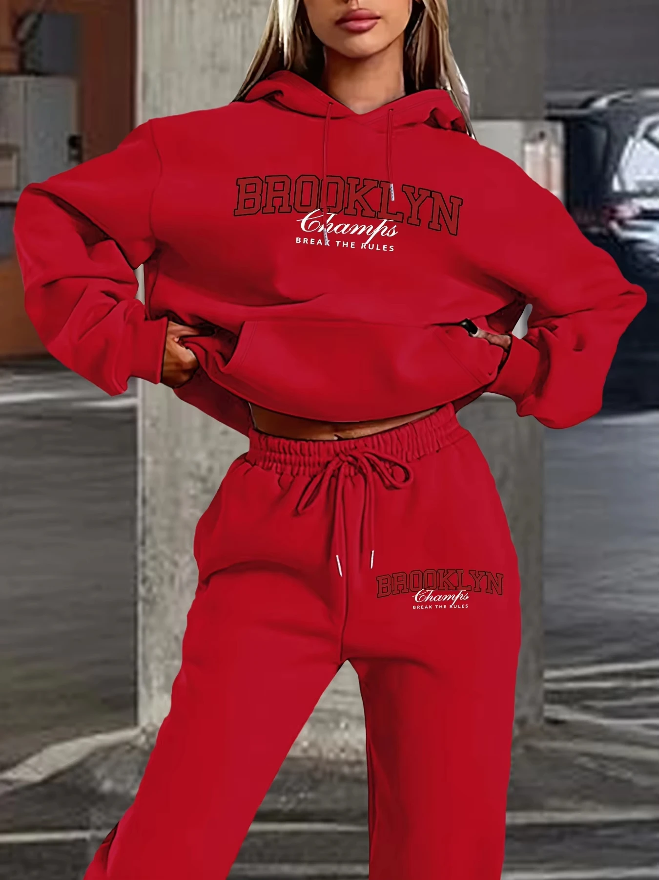 Pantaloni casual da donna Set Brooklyn Stampa manica lunga tasca con cappuccio Felpa ampia Pantaloni Pantalone Moda autunnale Streetwear