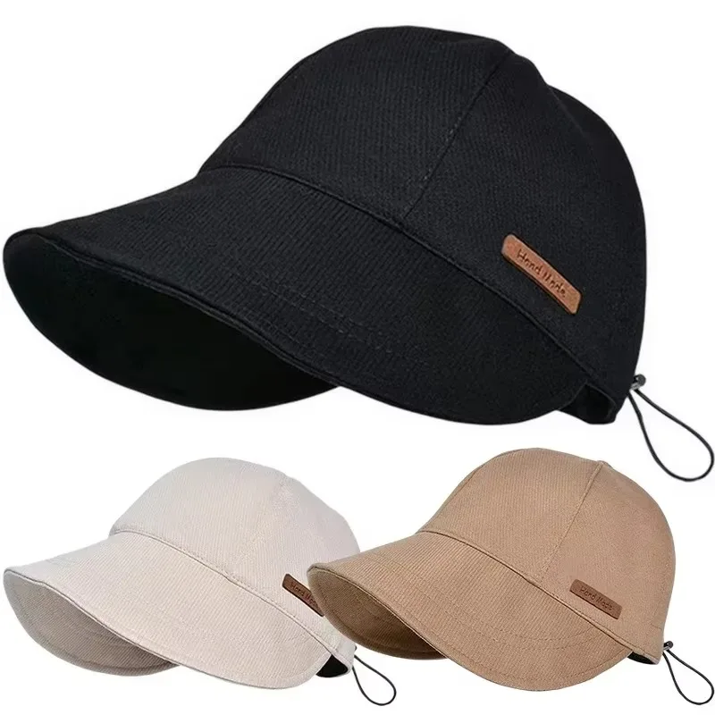 New Women's Foldable Sunhat Summer Outdoor Beach Fisherman Hat Sunscreen Protection Cap Adjustable Cotton Wide Brim Bucket Caps