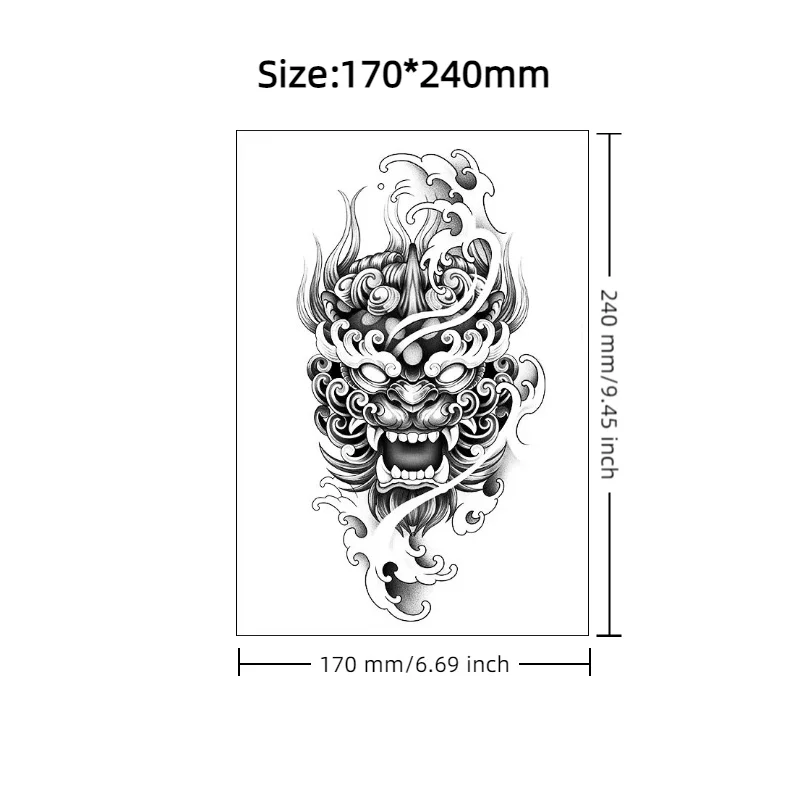 Realistic Premium Auspicious Beast Mask Herbal Tattoo Sticker Unisex Long-lasting 10-12 Days