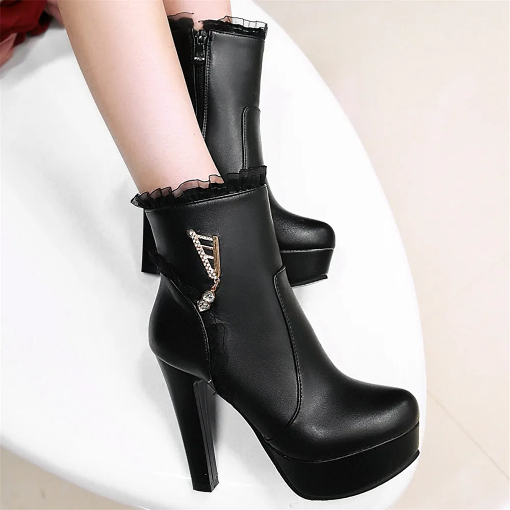 White Ankle Boots Women Platform Short Shoes Fashion Lace Buckle High Heels White Black Autumn Winter Ladies Ankle Boots Pink