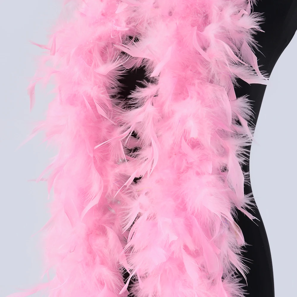 2 Yards Pink Thicken Turkey Feather Boa 60g Fluffy Plume Crafts Ribbon Wedding Shawl Decoration Costume Sewing Dress Accessorie