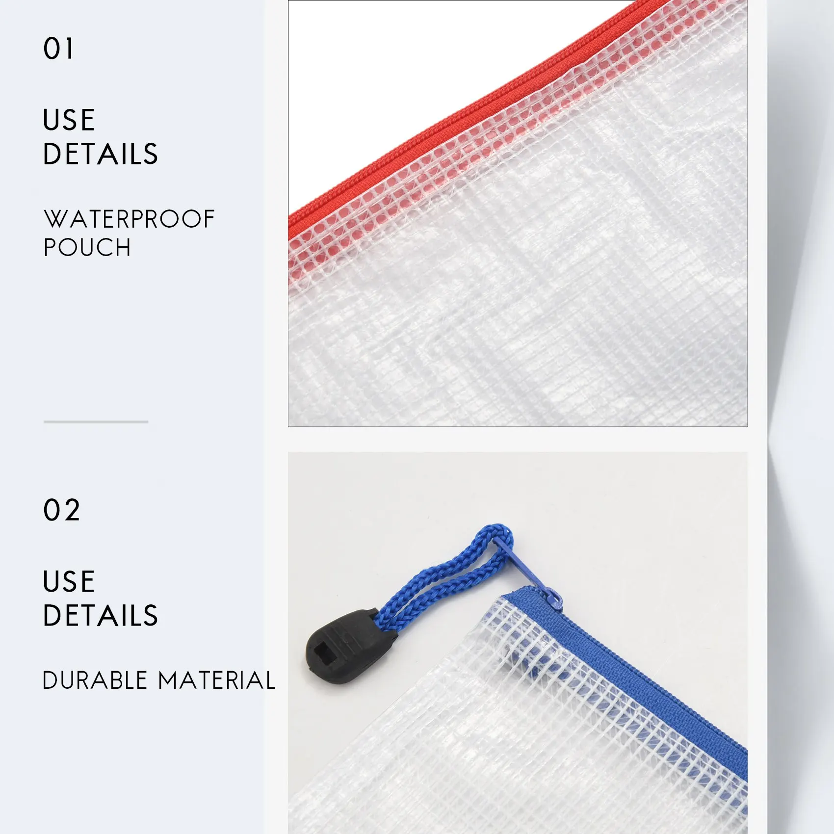 T88C Confezione da 18 buste in rete con cerniera da 8 dimensioni, borse per documenti con cerniera impermeabili, buste per documenti, borse da viaggio multiuso (9 colori)