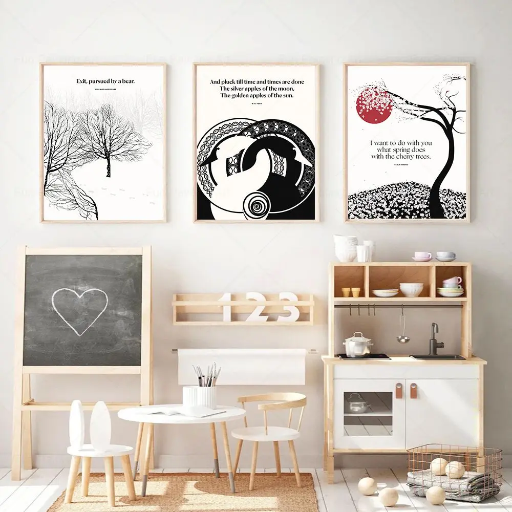 Impresión de arte literario, salida de Shakespeare, prohibido por un oso, Pablo Neruda, cita de literatura, póster en lienzo, arte de pared, decoración, regalos de ratón de biblioteca