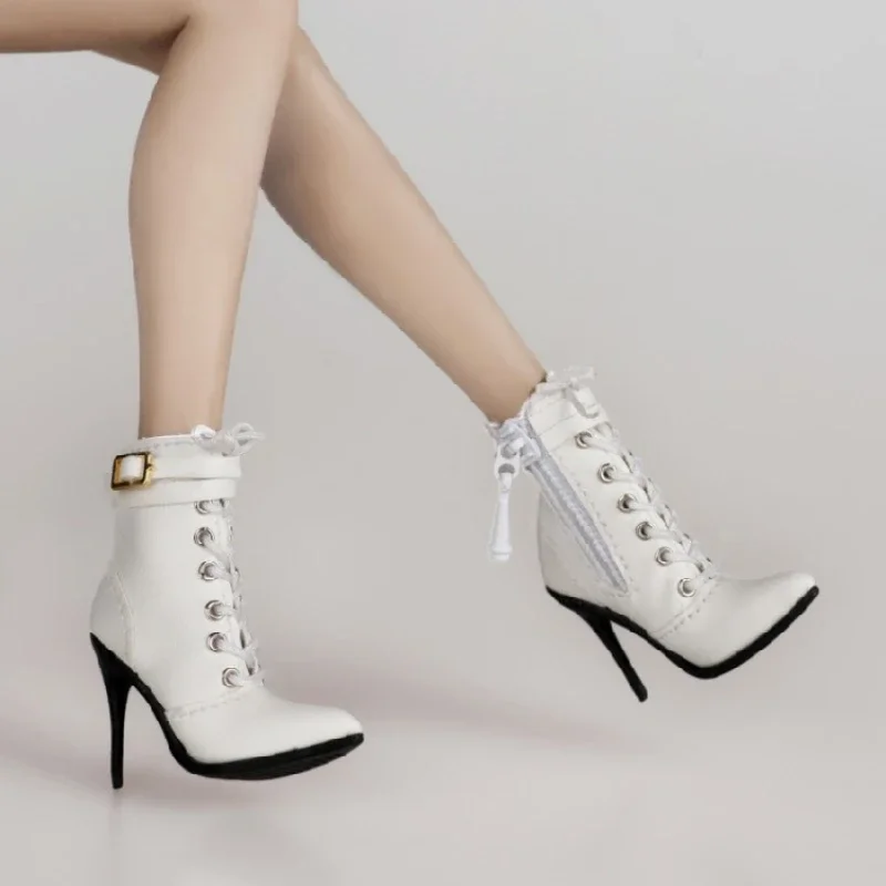 1/6 Scale Female Soldier High-heeled Women's Ankle Boots Hollow Zipper Strap Shoes Model for 12'' Doll Feet Accesssories Toys