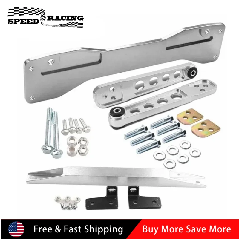 أذرع التحكم السفلي الخلفي من الألومنيوم + دعامة الإطار الفرعي لـ 2001-2005 Honda Civic DX ES LX EX SI EM EP3 فضي #1