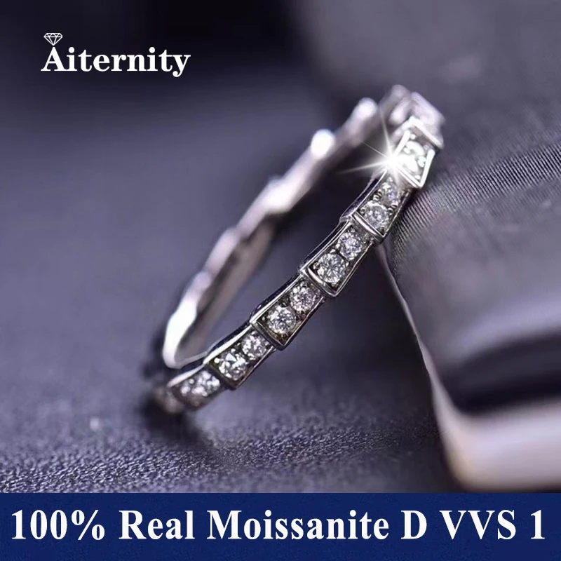 خاتم نسائي على شكل ثعبان مويسانيتي كامل الماس عظم الثعبان مفتوح الزفاف للزوجين 925 حفلة من الفضة الاسترليني #1