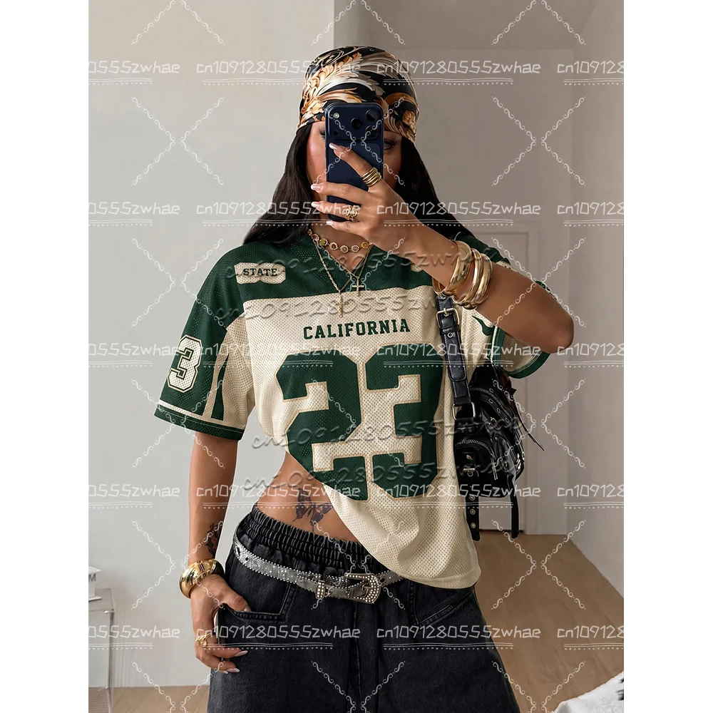 2026 Summer California NO.23 Printed Women's T-shirt V-neck Short Sleeved Sports Football Shirt Y2K Loose Oversized Top