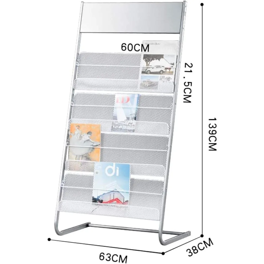 Convenient Installation Book Shelf Silver Magazine Rack 4 Large Shelves Carbon Iron Steel Office Furniture